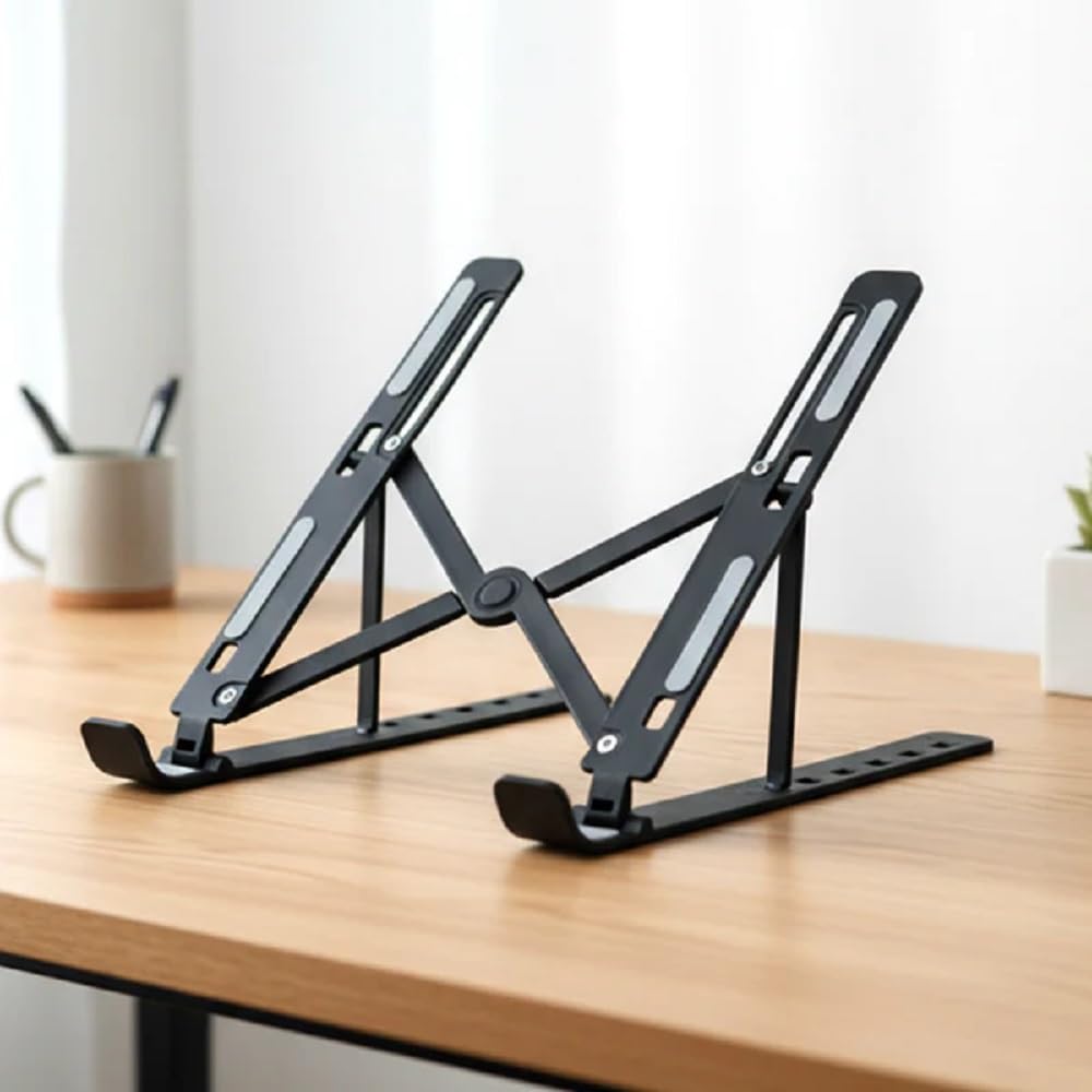 Adjustable Laptop Stand | Tablet Stand | Ergonomic Portable Holder | Foldable & Compact, 23.5 cm Folded Size, Multi-Angle Height, Non-Slip Pads, Desk Organiser-picture-19