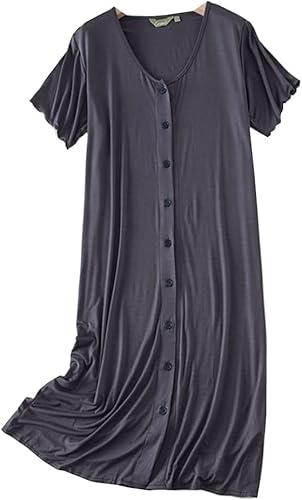 Miniatura 2 de CHUNG Camisón de mujer de ajuste holgado, con botones en la parte delantera, pijama de manga corta, ropa de dormir debajo de la rodilla