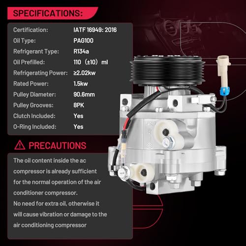 BDFHYK 98495 Air Conditioning A/C Compressor with Clutch Compatible with Buick Encore 1.4L 2013-2022, Compatible with Chevy Trax Sonic 1.4L 2013-2022