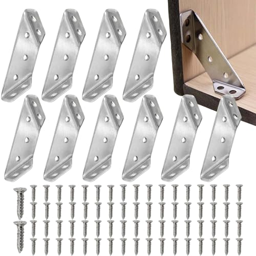 10 Piezas Cantoneras Metalicas, Soportes Angulares, Escuadras Metalicas, Soporte De Ángulo Para Conector de Muebles, Soportes Angulares Acero Inoxidable para Fijación de Muebles de Madera
