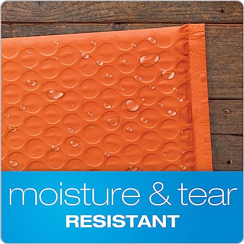 Image of Quality Park Bubble Mailers, 6 x 9 Shipping Envelopes, Water Resistant Orange Poly Padded Envelopes, Redi-Strip Peel Off Closure, 50 /Box (QUA85863)
