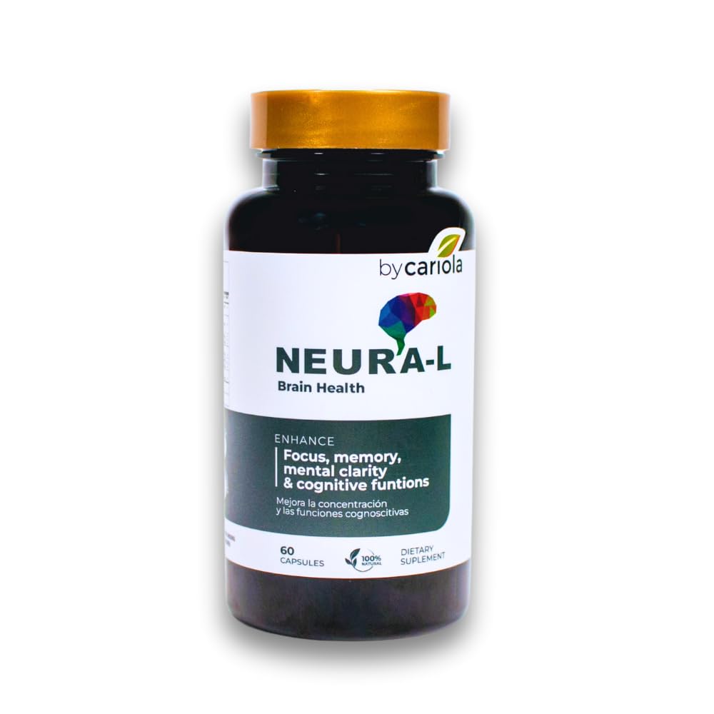 BY CARIOLA Neural-L Natural Brain Support Supplement 60 Caps - Mental Support – Memory Booster - Concentration - Natural Formula - Ashwagandha - L-Tyrosine - L-Theanine