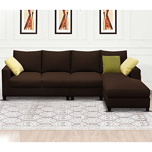 Image of Jian RHS 6 Seater L Shape Sofa Set Living Room (Brown Fabric)