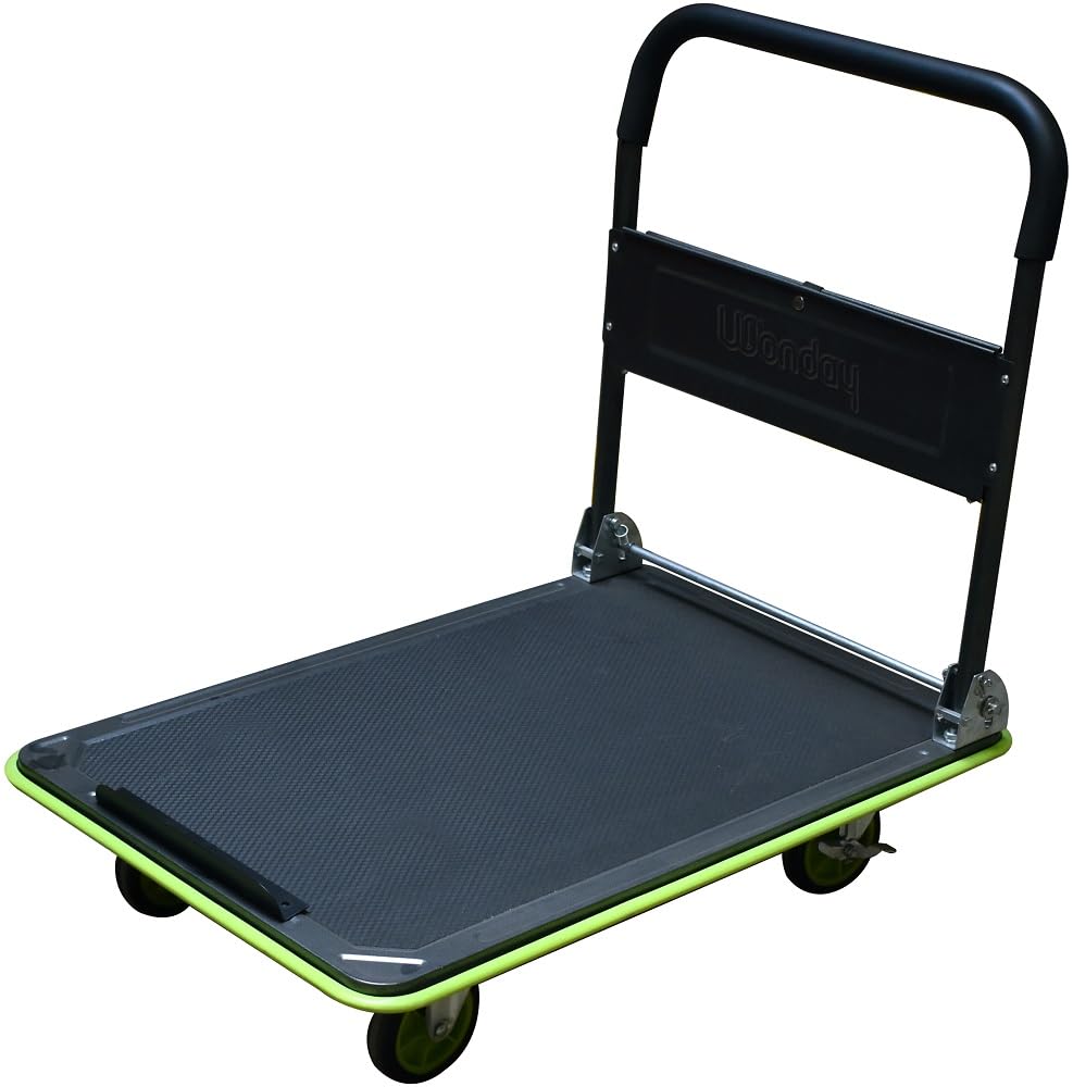 Wonday Chariot Pliable Gris Noir capacité 300 kg, Porte Outils - Dimensions déplié L90 x H84,5 x P60 cm