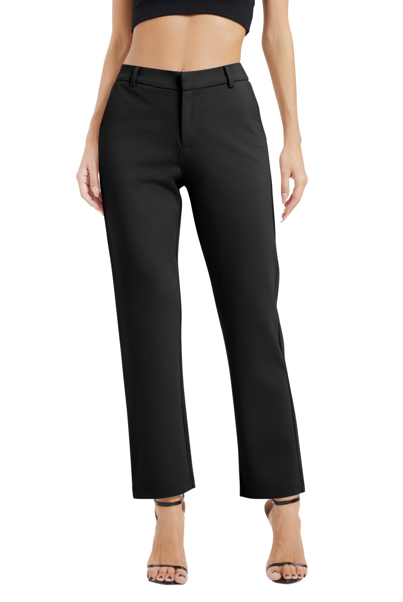 EXCHIC Mujeres Casual Comercio Rectas Piernas Trabajo Elástica Cintura Traje Pantalones con Bolsillos