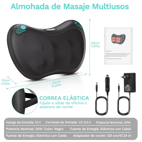 TAKRINK Masajeador Shiatsu para Espalda con 8 Nudos y 3 Niveles de Velocidad Rotación en Ambas Direcciones Ideal para Cuello y Cervical Regalo para Hombre y Mujer - imagen 6