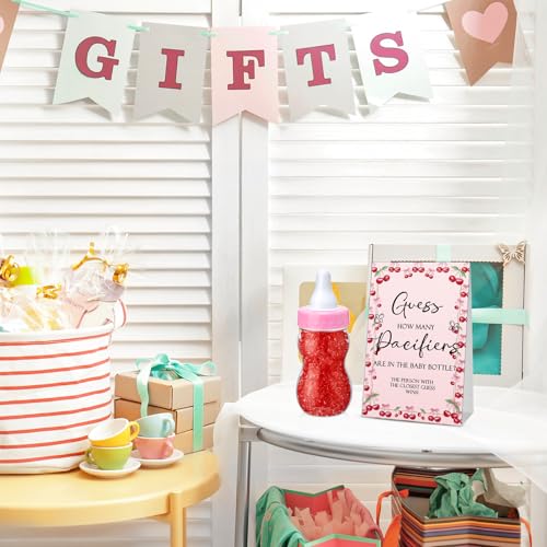 Image of Roowest 512 Pcs Baby Shower Games Guess How Many Pacifiers Sign 100 Small Guessing Games 10 HB Pencils 750ml Milk Bottle 400 Acrylic Pacifiers Decoration for Guest Gender Reveal (Pink,Cherry)