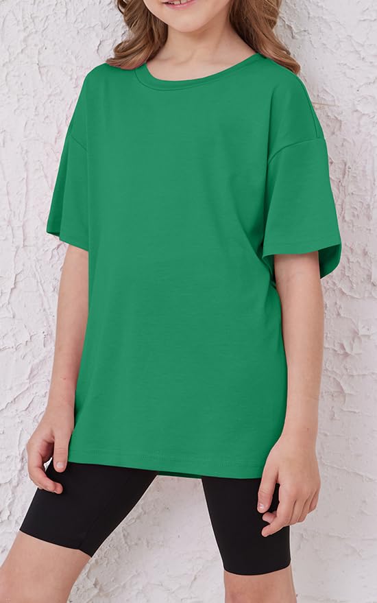 Image of ZDC Girls Short Sleeve T Shirts Kids Summer Oversized Tops Trendy Crewneck Basic Tees 5-14 Years
