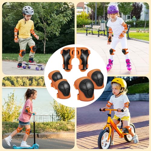 Image of CKE Toddler Knee Pads and Elbow Pads with Wrist Guards for Kids,Orange M | 3-in-1 knee pads for kids with wrist guards. Kids knee pads and elbow pads for skating, cycling, rollerblading and scooters