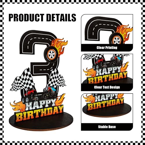 Image of Truck Birthday Number Sign Centerpiece, Truck Wooden Decoration Photo Props for Truck Birthday Decorations (3rd)