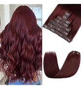 Rimoss Clip in Hair Extensions Real Human Hair, Burgundy Reddish Hair Extensions Real Human Hair ...