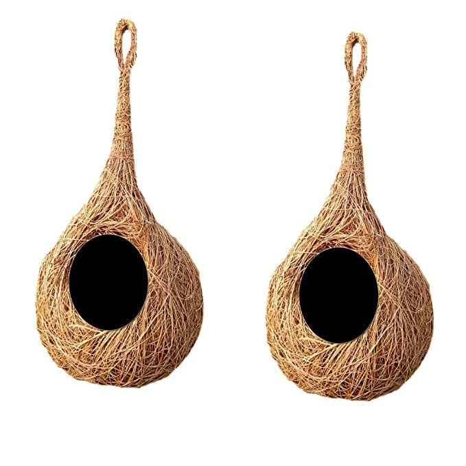 LIVEONCE Safest Round Organic Bird nest Purely Handmade Sparrow/Small Birds, Material Type -Coir,Color -Brown, Size (H 25 cm,Diameter 15 cm), Set of 2 - (Small)