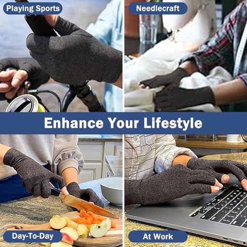Image of TecoKart Compression Gloves for Arthritis - Bamboo Arthritis Gloves for Pain Relief, Rheumatoid and Osteoarthritis Support, Open Finger Design for Flexibility, Ideal for Men & Women