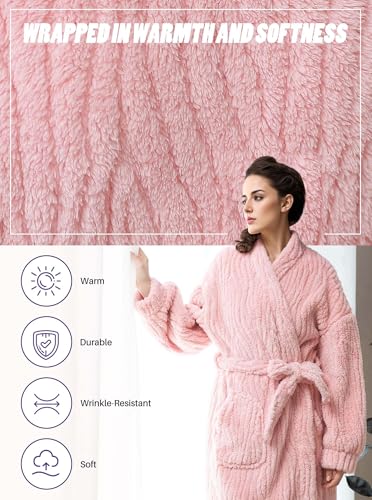 Image of Artfasion Womens Long Fleece Robe - Warm Soft Floor Length Flannel Bathrobes for Winter Thicker Long House Coat with Pockets