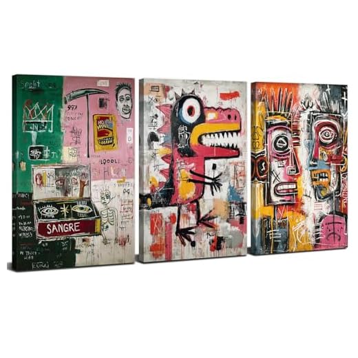 Jean Michel Basquiat Wall Art Basquiat Posters Prints Pictures for Boy Bedroom Abstract Street Pop Art Wall Decor Graffiti Paintings Colorful Canvas Artwork Living Room Home Decorations 12x16” 3Pcs
