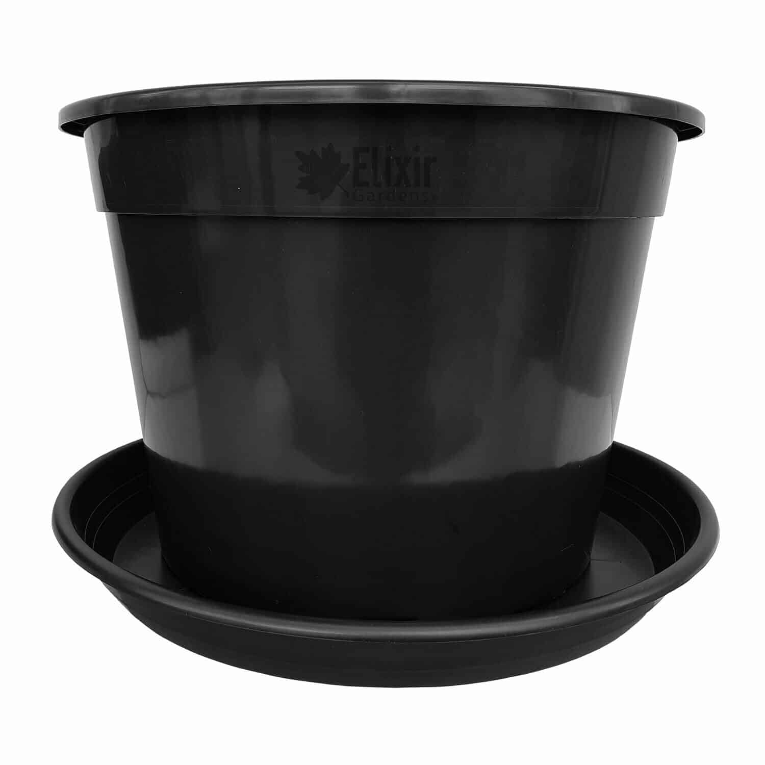 Elixir Gardens Strong Black Recycled Plastic Plant Pot and Saucer Set | Various sizes (from 32 to 80 litre) | Flower, Tree, Shrub, Plant | 7x 45 Litre Pot & Saucer