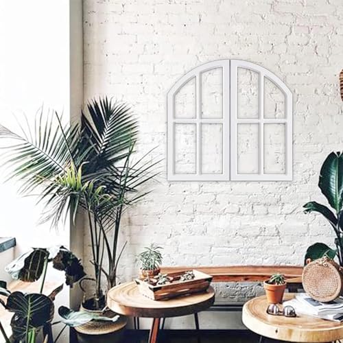 Sintosin Rustic White Arch Window Frame 30 Inch Tall, 2 Pcs Hanging Distressed White Vintage Window Frame Wall Decor Living Room, Handmade Wooden Frame Fake Window Wall Decor for Entryway Bedroom