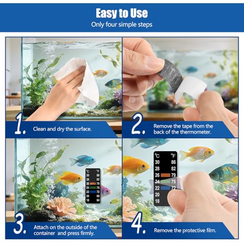 Image of Adhesive Fish Tank Thermometer Strip Aquarium Thermometer Sticker Display 64-86℉ (18-30℃) Brewing Thermometer Test Strip 6 PCS (1.58 inch x 0.67 inch)