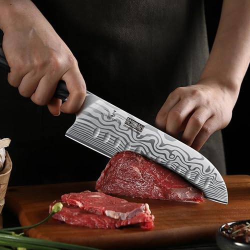 HOSHANHO 7 Inch Santoku Knife, Ultra Sharp Japanese High Carbon Powder Steel Kitchen Knife, Professional Chefs Knife with Ergonomic Handle - Image 2