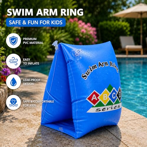 Image of Koochie-Koo Swimming Arm Bands for Kids Boys Girls | Inflatable Swim Arm Ring Floaties for Children | PVC Leak Proof Water Swimming Float Tube for Pool Beach Training Multicolor