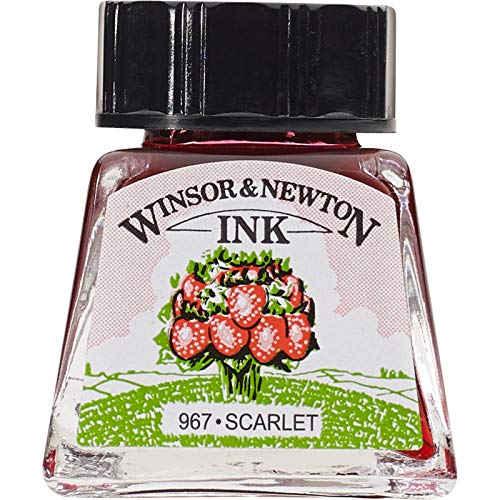 Image of Winsor & Newton Drawing Ink 14 ML - Scarlet (601), Fast Drying, Transparent, Water-Resistant & Intermixable Inks, Ideal for Brush, Dip Pen or Air Brush - More Colours Available