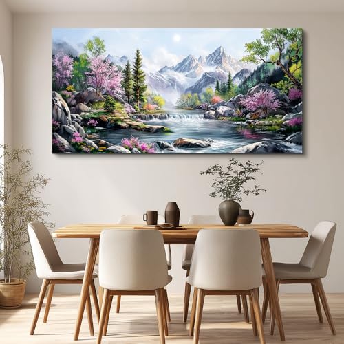 QIYILEXWART Canvas Wall Art For Living Room Wall Decor For Bedroom Office Wall Decoration Mountain Landscape Painting Spring Pictures Artwork Room Aesthetic Home Decor 20x40 In