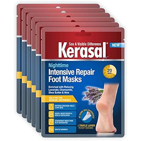 Kerasal Nighttime Intensive Repair Foot Masks, Foot Mask for Cracked Heels and Dry Feet, Six Pairs Cover