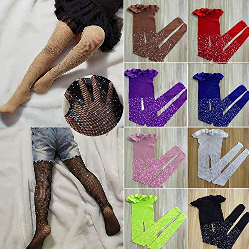 Springcmy Little Girls Tights Children's Fishnet Tight Stockings Sparkle Glitter Rhinestone Hollow Out Pantyhose #TOP4
