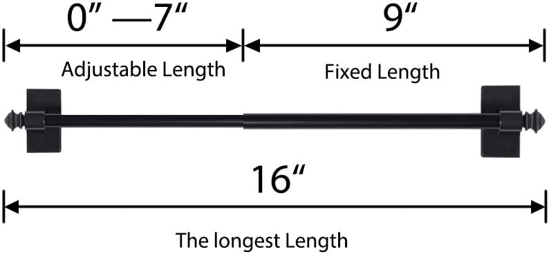 Magnetic Curtain Rod Multi-Use Adjustable Cafe Sidelight Magnetic Rods, 09"-16" Magnetic Curtain Rod, Black, 4-Pack