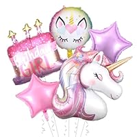 5 Pcs Unicorn Balloons - Unicorn Party Decorations 3D Birthday Decorations for Girls Foil Balloons Set Macaron and Rainbow Balloon Wedding Baby Shower Party Supplies