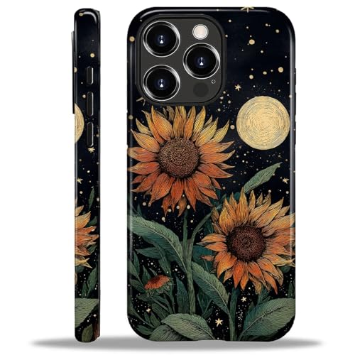 ANLUN STORE Case for iPhone 16 Pro Max, Hybrid Dual Protection Soft TPU + Hard PC Shockproof Cover Anti-Scratch & Slim Protective for Men Women Case Sunflower Lines at Night 2 Design