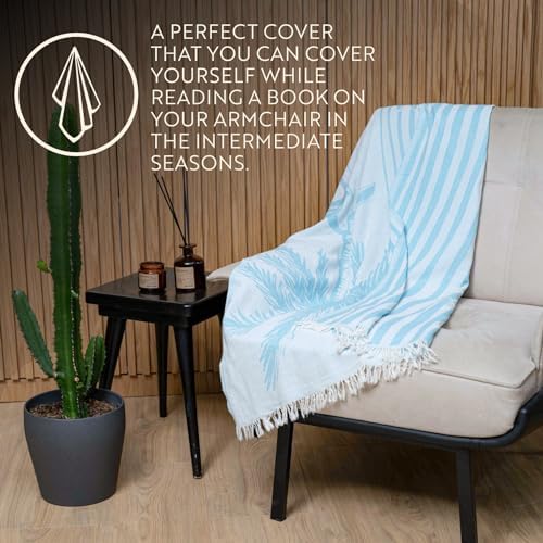 English Home Turkish Beach Towel Hammam Towel%100 Turkish PolyCotton Prewashed Absorbent Quick Dry Lightweight Peshtemal for Beach Sauna Spa Pool, Tukan 90x150 cm, Light Blue