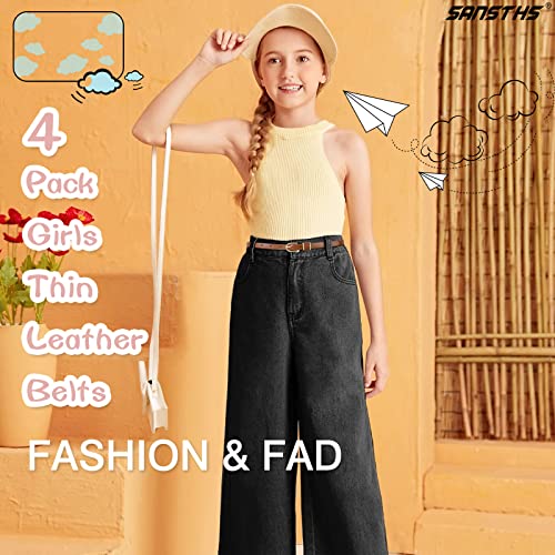Sansths 4 Pack Girls Thin Leather Belts With Golden Buckle Slim Kids Belts #TOP1