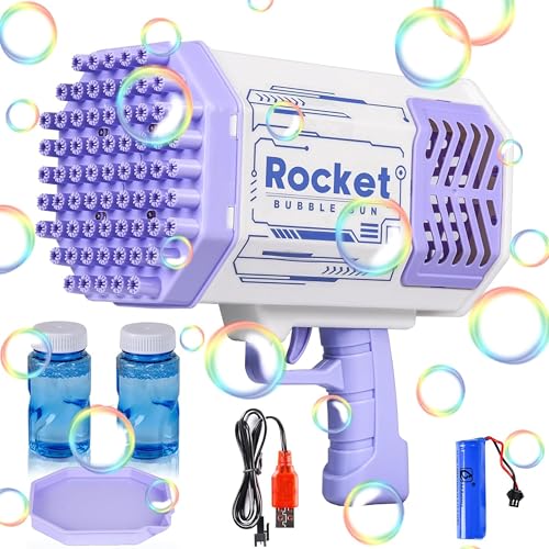 JONRRYIN Seifenblasenpistole Set, Gatling Bubble Machine, 69 Löcher Seifenblasen Pistole, Automatischer Seifenblasenhersteller mit 2 Seifenblasen Flüssigkeit für Kinder Erwachsene Mädchen (Lila) JONRRYIN Seifenblasenpistole Set, Gatling Bubble Machine, 69 Löcher Seifenblasen Pistole, Automatischer Seifenblasenhersteller mit 2 Seifenblasen Flüssigkeit für Kinder Erwachsene Mädchen (Lila)