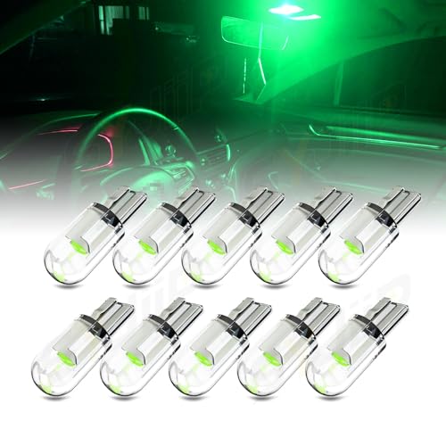 SYJIIP 194 LED Light Bulb, T10 168 2825 W5W LED Bulb for Dash Instrument Lights Bulbs, Boot Light, Dome, Footwell, Glove Box, Map, Number Plate, Centre Brake Light Bulb (Green 10PCS)