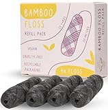 ECO ROOTS Organic Bamboo Floss Refill x4 Rolls, Eco Friendly Dental Charcoal Floss | Reusable & Vegan Bamboo Tooth Flossers | Zero Waste, Plastic Free, Biodegradable