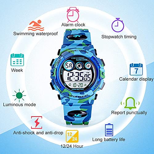 Image of GOLDEN HOUR Watches for Kids Digital Sport Waterproof Boys Girls Watch Outdoor 12 /24 H Alarm EL Backlight Stopwatch Military Child Wristwatch Ages 3-15