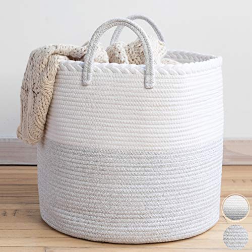 XXL Premium Cotton Rope Basket 18"x18"x16" - Big Basket for Blankets Living Room