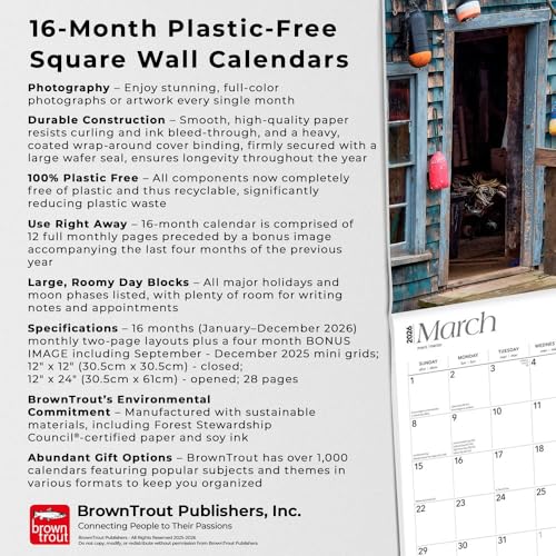 Maine Coast | 2026 12 x 24 Inch (Hanging) Monthly Square Wall Calendar | Plastic-Free | BrownTrout | USA United States of America Northeast State Ocean Sea Nature - image 3
