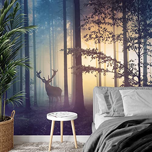 Runa Art Fototapeten 396 x 280 cm Wald Hirsch Nebel - Vlies Wanddekoration Wohnzimmer Schlafzimmer - Deutsche Manufaktur - Gelb Blau… – Ansicht 3