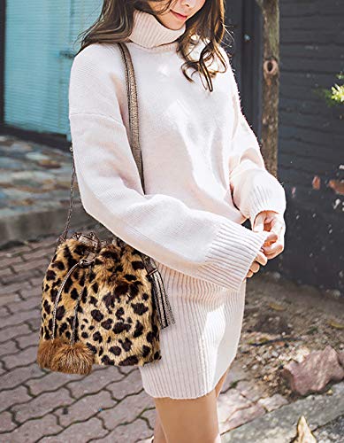 QZUnique Plush Bucket Handbag Faux Fur Drawstring Fluffy Crossbody Bag Handle Shoulder Tote Bag2