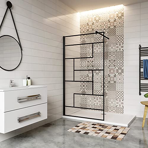 AICA paroi de douche 140x200cm paroi de douche à l'italienne en 8mm verre anticalcaire style moderne avec une barre de fixation noire carrée en 140cm