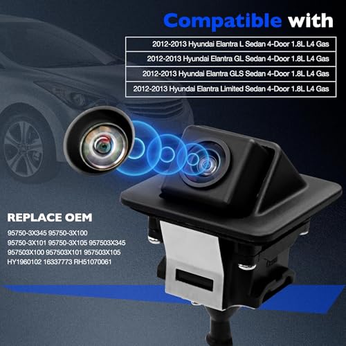 Image of Backup Camera Compatible with 2012 2013 Hyundai Elantra L GL GLS 1.8L L4, Safety Reversing Parking Assist Cameras, Replace 95750-3X345 957503X105 957503X100 Rear Camera