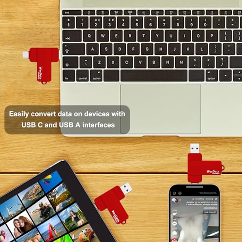 WesData Pamięć flash USB C 128 GB 3.0 z portem typu C i typu A, pamięć USB C, przechowywanie i tworzenie kopii zapasowych do smartfonów, z funkcją OTG i portem typu C, laptopów, MacBooków, PC