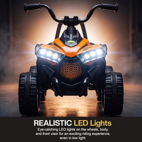 Image of Baybee Monstro Baby Electric Bike for Kids | Rechargeable Balance Bikes with LED Lights, USB, Music & Backrest | Beach ATV Dirt Bikes, 6V Battery Operated Kids Bike for 2-5 Years Boys Girls (Orange)