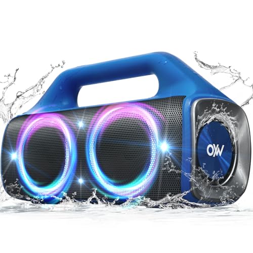 Image of IP67 Waterproof Bluetooth Speaker:80W(Peak) Loud Outdoor Portable Wireless Party Speakers with LED Lights,20H Playtime,Bluetooth 5.3,Deep Bass & TWS for Pool,Beach(Blue)