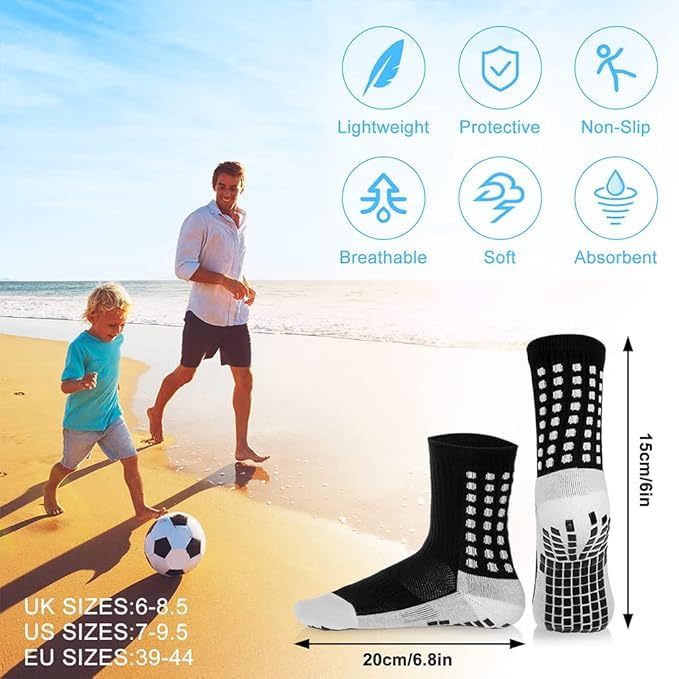 FEBLICH Hi-Tech Performance Athletic Grip Socks For Men & Women, Anti-Slip Rubber Grip Socks, Thick Cushion Grip Sports Socks, Anti-Skid, Breathable Cotton Crew Socks For Soccer Gym Running Training