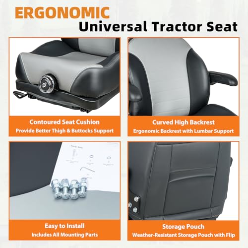 Image of Universal Suspension Seat with Retractable Seatbelt Adjustable Armrests Weight Adjustment for Zero Turn Lawn Mowers & Tractors fits John Deere Scag Bad Boy Ferris Hustler Gravely