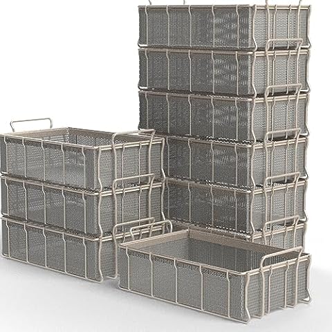 Stacking Tote Basket, 21L x 13W x 6H, 304 SS, 1/4 x #18 Expanded Metal, 304 Stainless Steel Cover