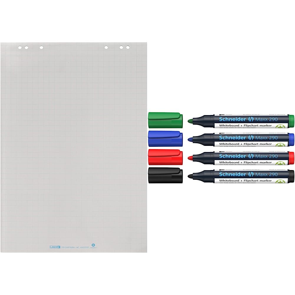 Landre recycling Flipchart-Papier, kariert & Schneider Maxx 290 Marker